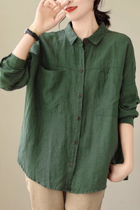 Long sleeves linen shirt top women C4436