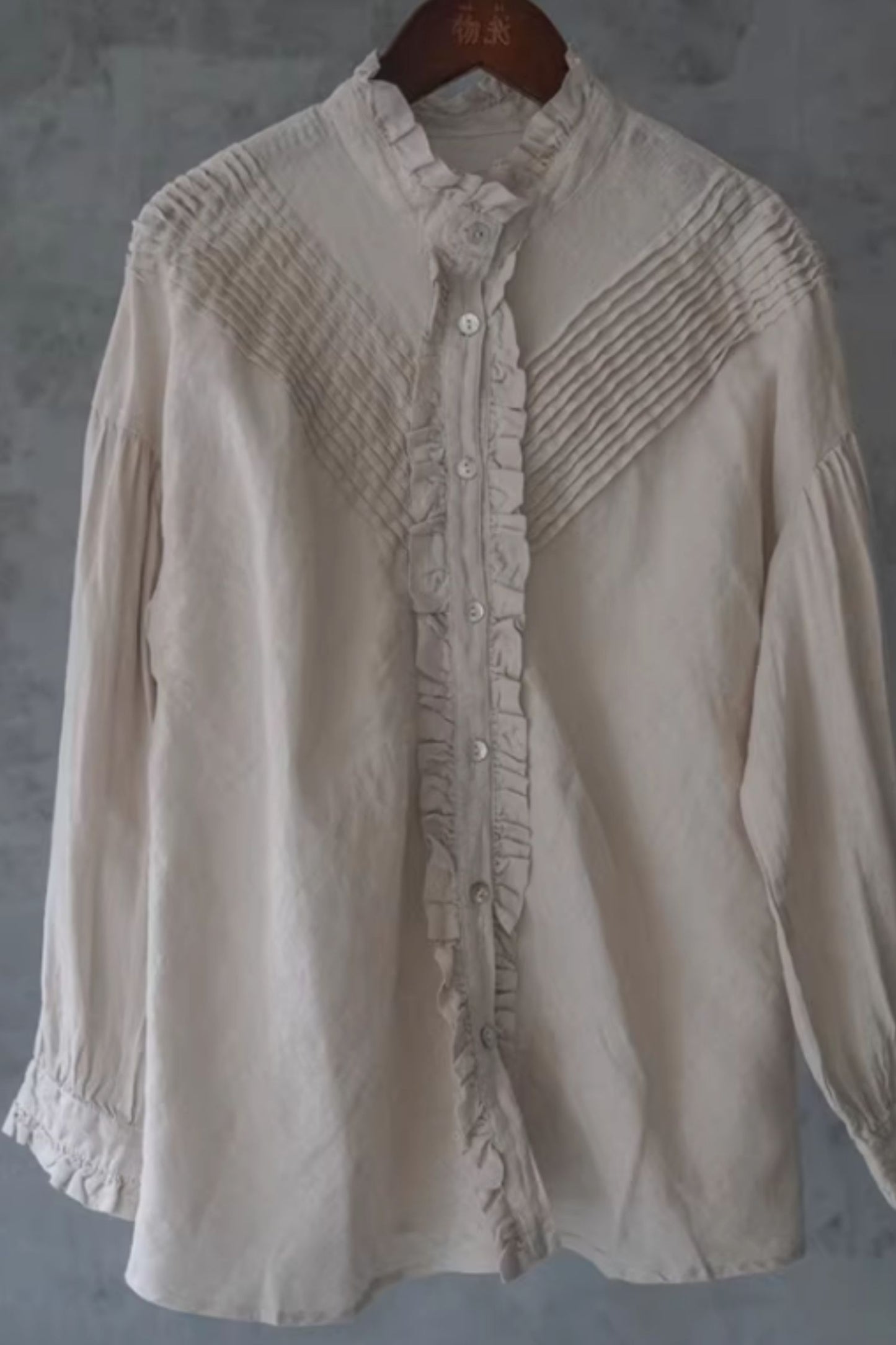 Casual linen shirt top with ruffle details C5428