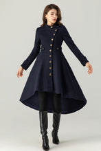 Load image into Gallery viewer, Womens Asymmetrical Navy Wool Coat C3700
