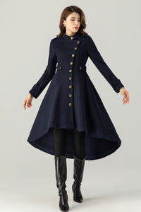 Womens Asymmetrical Navy Wool Coat C3700