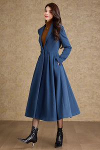 Long Blue Wool Princess Coat C4478