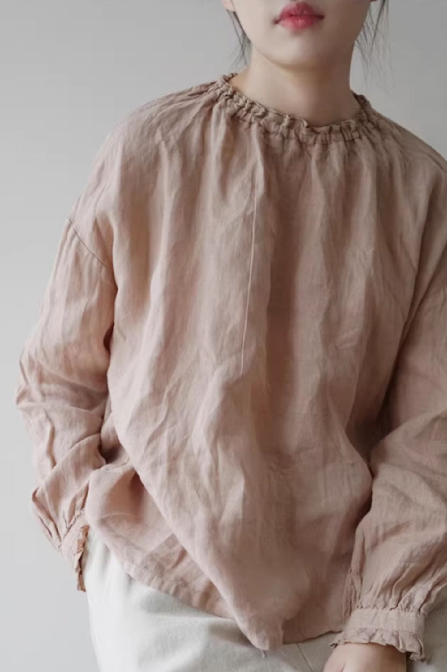 Spring loose fitting linen blouse C5427