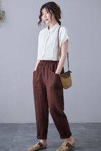 Load image into Gallery viewer, Brown Casual Cropped Linen Pants C2124
