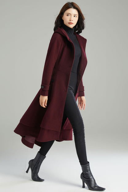 Women Long Hooded Wool Coat C2992