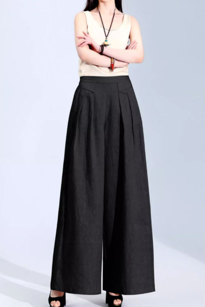 Wide leg long summer linen pants c5069