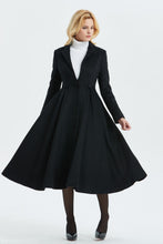 Load image into Gallery viewer, Women&#39;s black wool maxi princess coat C1338
