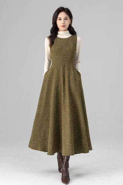 Autumn Winter Sleeveless A-Line Wool Dress C5203