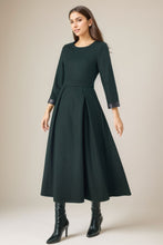 Load image into Gallery viewer, Womens Winter Green Midi Wool Dress C4325
