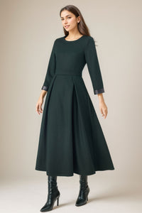 Womens Winter Green Midi Wool Dress C4325