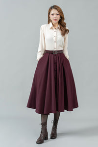 Womens burgundy winter wool skirt C4448