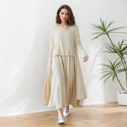 Asymmetrical spring Linen dress C5414