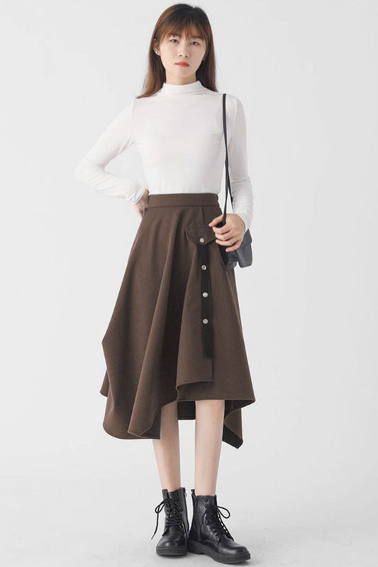 A line irregular wool skirt with elastic waist C3429