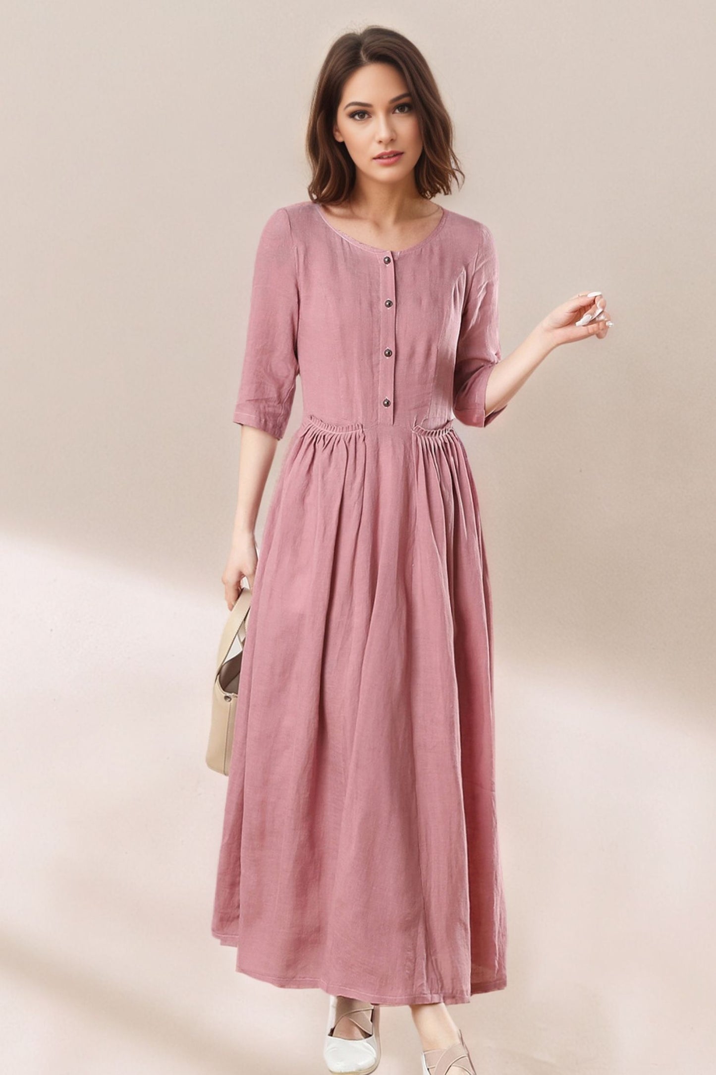Women's Summer Pink Linen Dress C5383