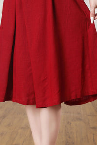 Red Sleeveless Midi Linen Dress C3262