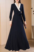 Load image into Gallery viewer, Navy blue spring and autumn V-neck long dress C4172
