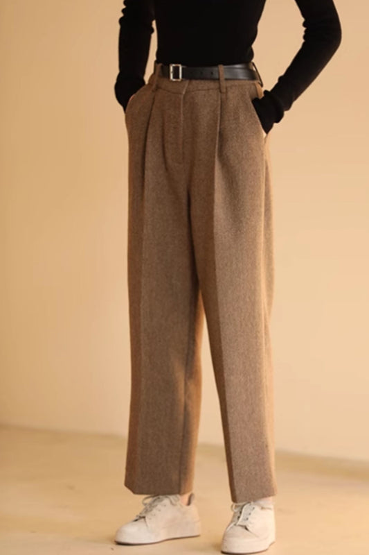 Wide leg winter long wool pants C4650