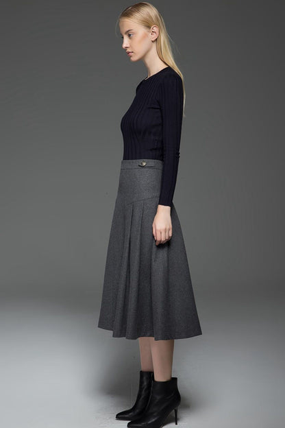 A line gray winter warm wool skirt  C772