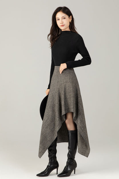 Gray irregular winter wool skirt women C5250