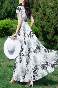 White Printed Women Large Swing Beach Long Dresses C3983