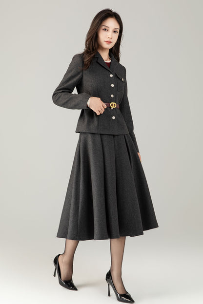 Gray short wool jacket coat C5241