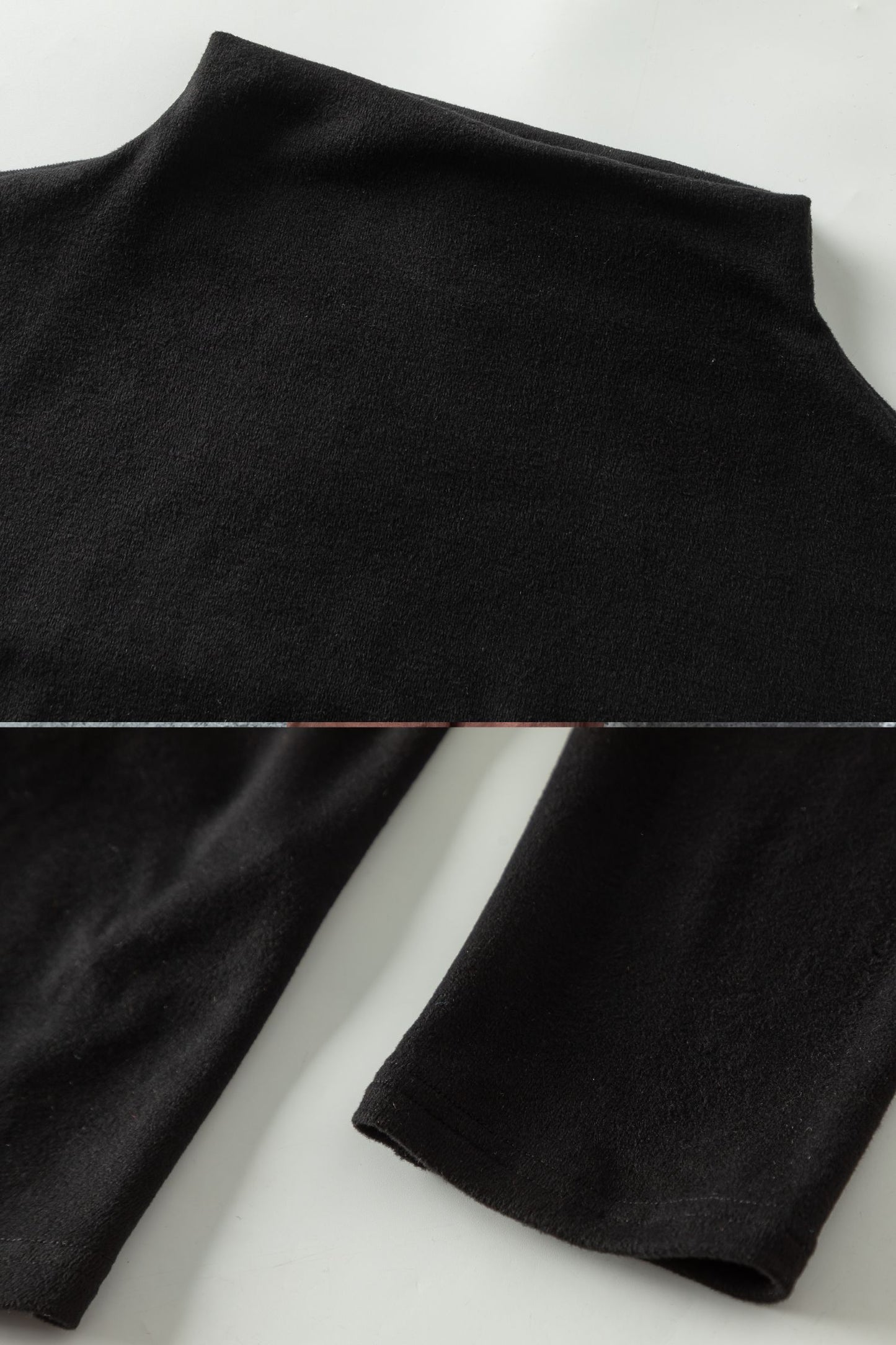 Black Cotton Blouse - Long Sleeve Mock Neck with Asymmetric Hem c5463