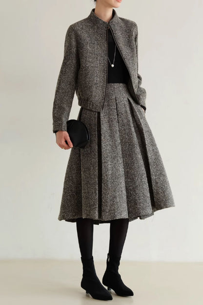 Gray wool set - jacket with wool skirt C5353
