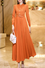 Load image into Gallery viewer, Orange spring and autumn waisted long dress C4176
