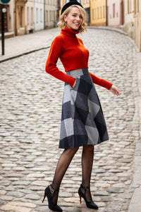 Retro Wool Plaid Skirt Women C4351