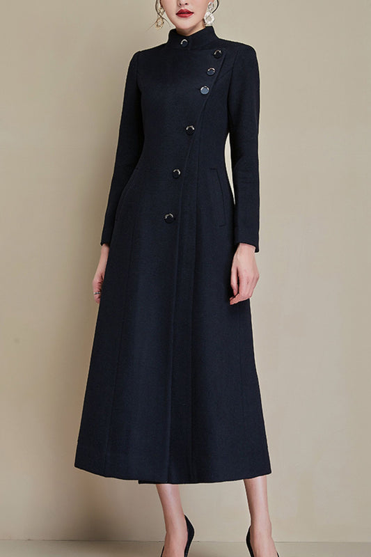 Women's Autumn and winter black wool coat C4285