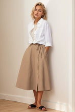 Load image into Gallery viewer, A-Line Light Brown Wrap Linen Skirt  C4131
