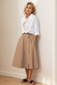 A-Line Light Brown Wrap Linen Skirt  C4131
