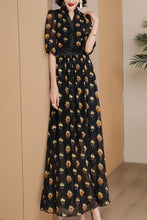 Load image into Gallery viewer, black printed long dress C4091
