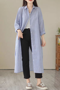 Loose fitting striple long shirt dress C4427