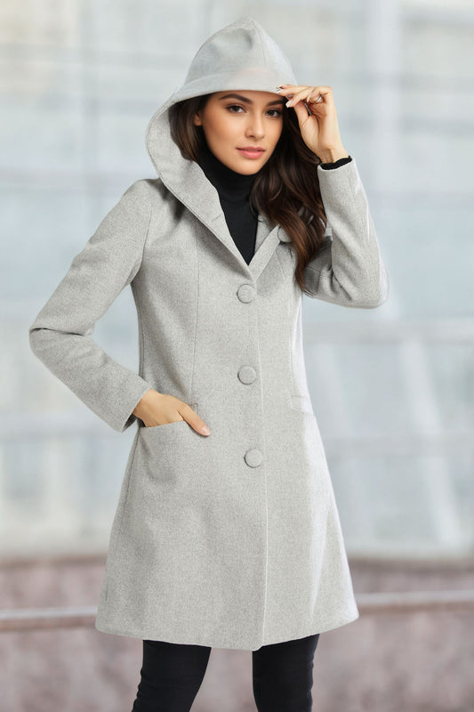 Winter Hooded Wool Coat C4955