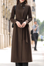 Load image into Gallery viewer, Tie belt long trench wool coat women C4603
