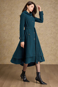 Hooded warm winter wool coat women C4476