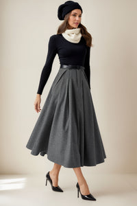 Gray Wool Midi Skirt Women C4026