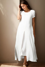 Load image into Gallery viewer, Short sleeve White maxi linen dress for women C4140
