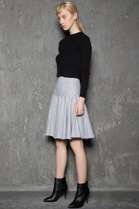 Pleated gray winter womens swing skirt C4379