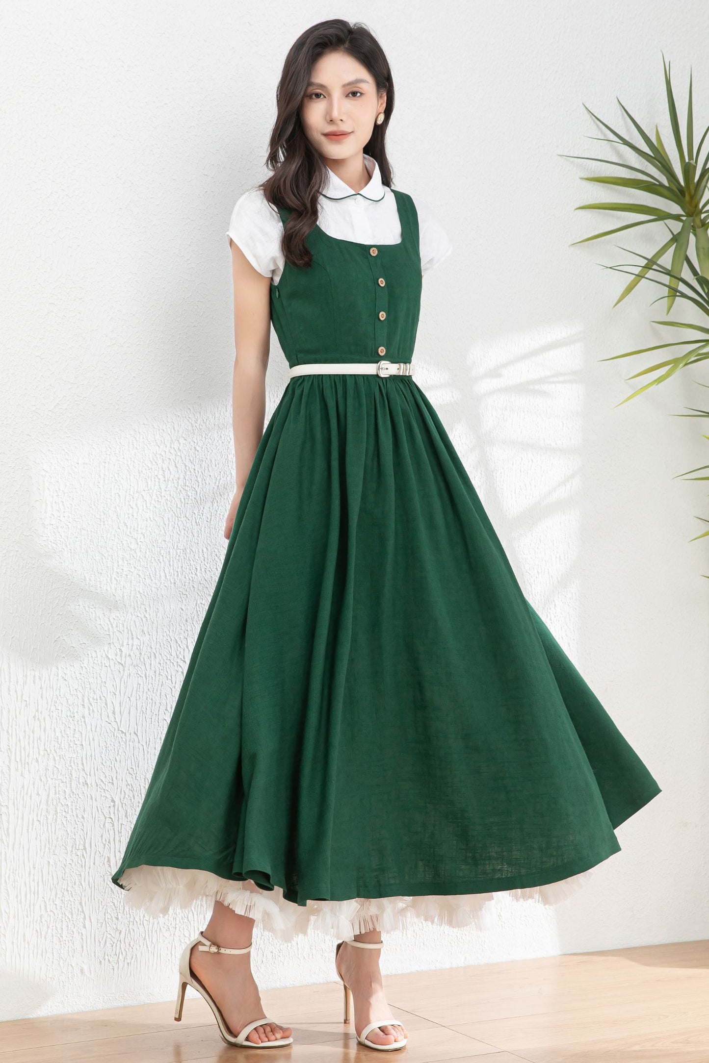 Summer Green Linen Pinafore Dress c4983