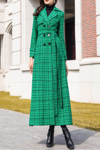 Women's Autumn and winter green plaid coat C4213