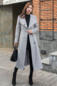 Grey Long Wool Wrap Coat Women C2575