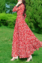 Load image into Gallery viewer, Long-sleeved floral women chiffon big swing dress C3985
