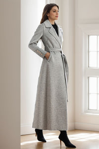 Grey A line long swing wool coat C4069