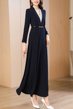 Load image into Gallery viewer, Navy blue spring and autumn V-neck long dress C4174
