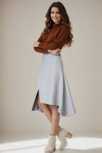 Winter gray wool asymmetrical skirt C4258