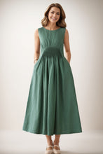 Load image into Gallery viewer, sleeveless Green maxi linen dress C4138
