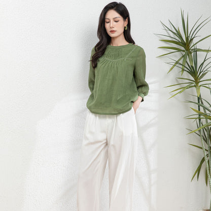 Summer Green Womens Linen Blouse c4981
