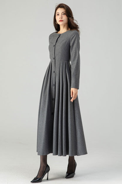 Midi Button Front Wool Dress C4319