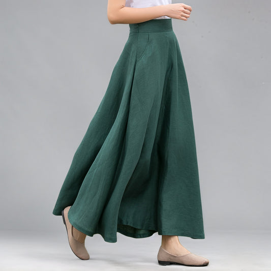 Summer Autumn Women Linen Skirt With Pockets C5145